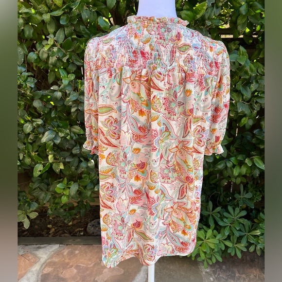 Melloday NWT Boho Short Sleeve Small Smocked Top Size Small - Picture 5 of 6